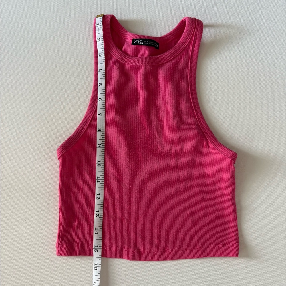 Zara Pink Ribbed Racerback Cropped Balletcore Tank Top Size Medium - Picture 5 of 5